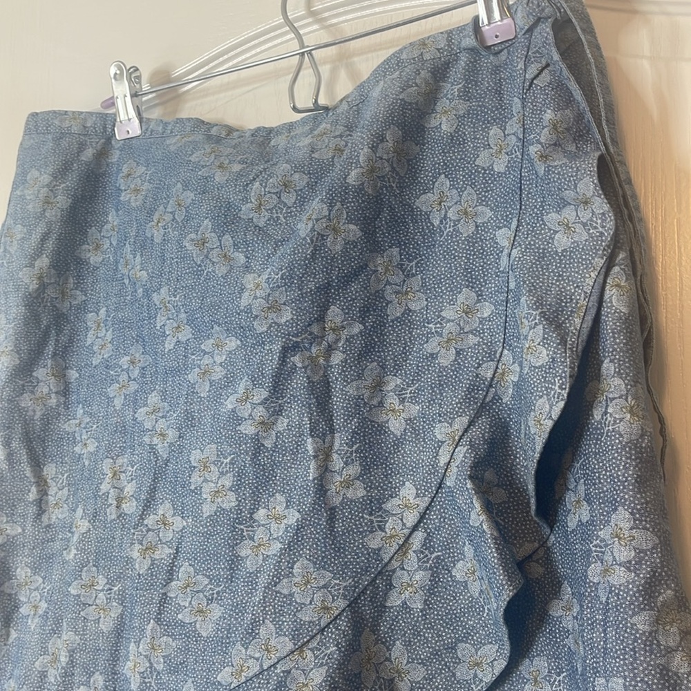 J Crew Mercantile Printed Chambray Faux Wrap Mini Skirt Size XL - Picture 3 of 11